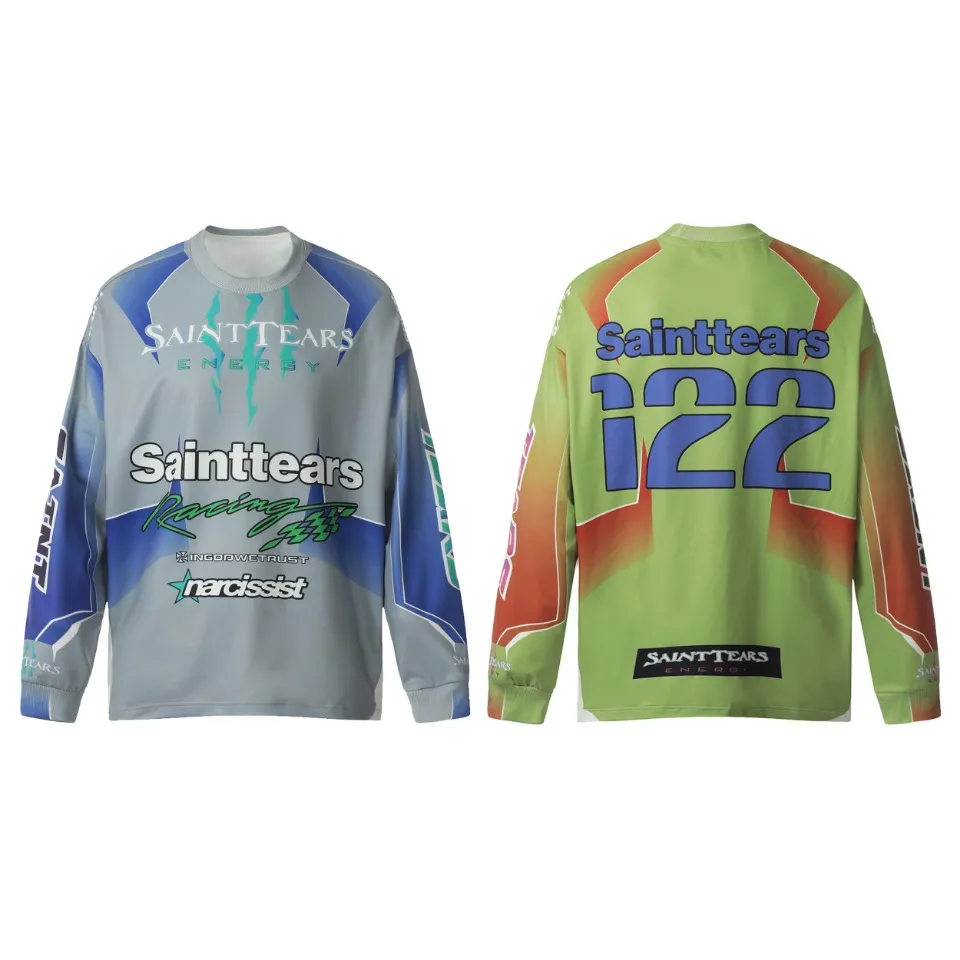 Saint michael tears all-over printed long-sleeved vintage autumn and winter T-shirt Style number: 116 Size: M L XL Wholesale price: 136 Color: blue yellow